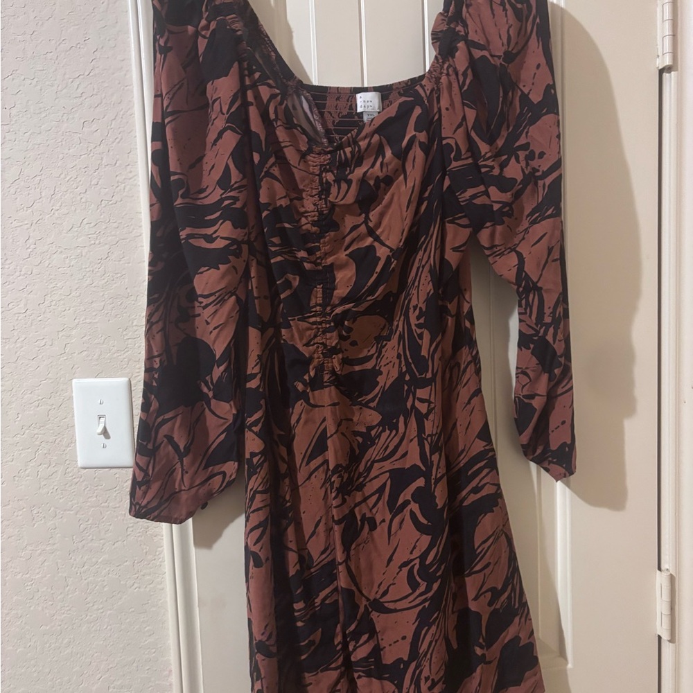 a new day Brown & Black Abstract Long Sleeve Dress